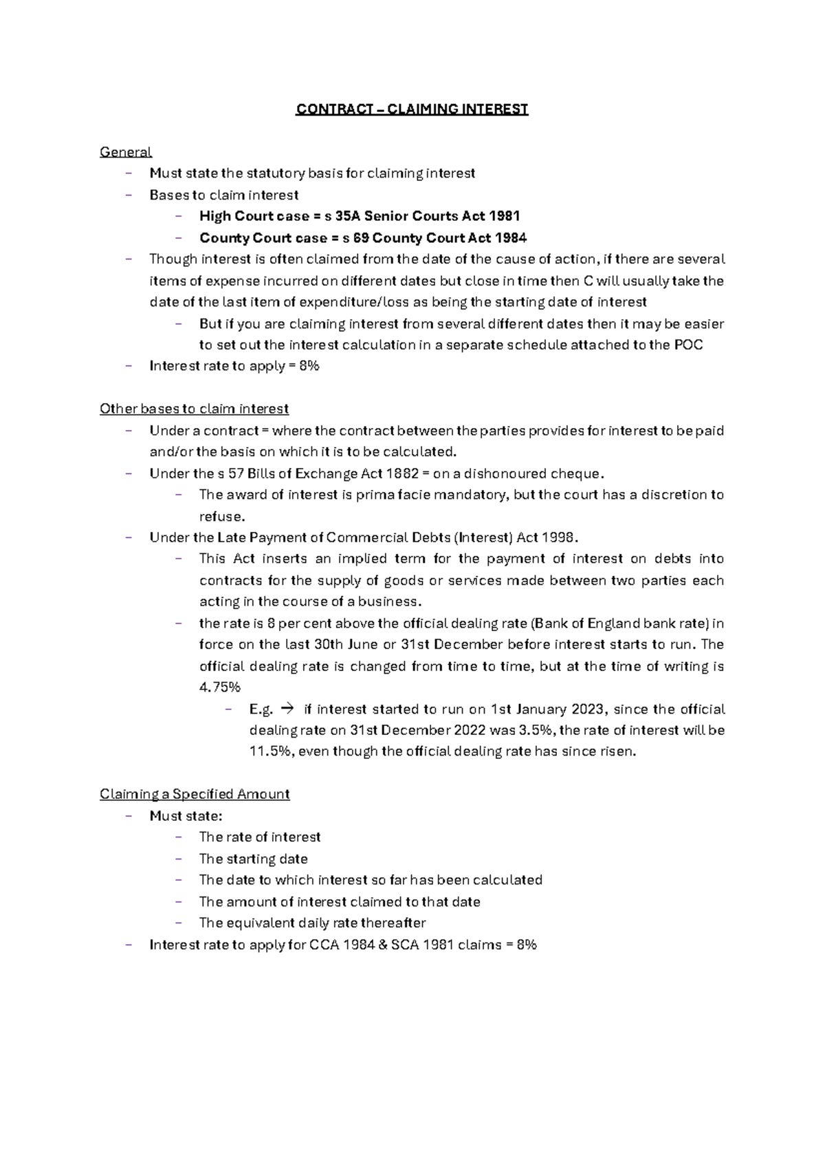 Contract Law - Claiming Interest: Key Statutory Bases & Calculations ...