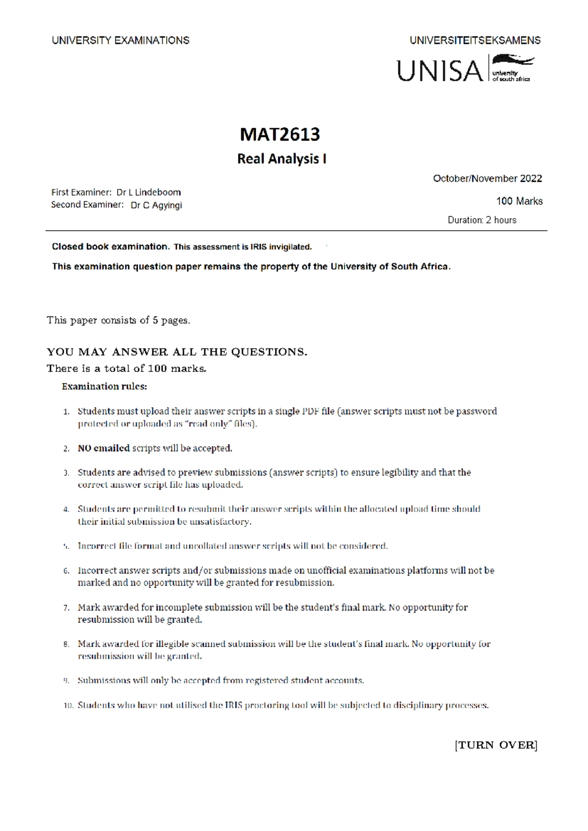 MAT2612-2022-Assignment 2-Solutions and Detailed Analysis - Studocu