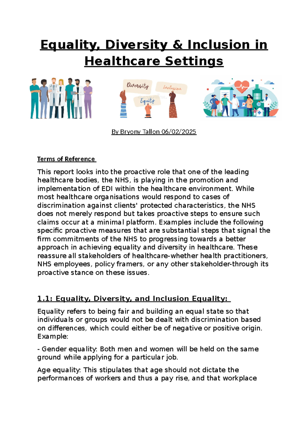 Equality, Diversity & Inclusion in Healthcare Settings (2811377) - Studocu