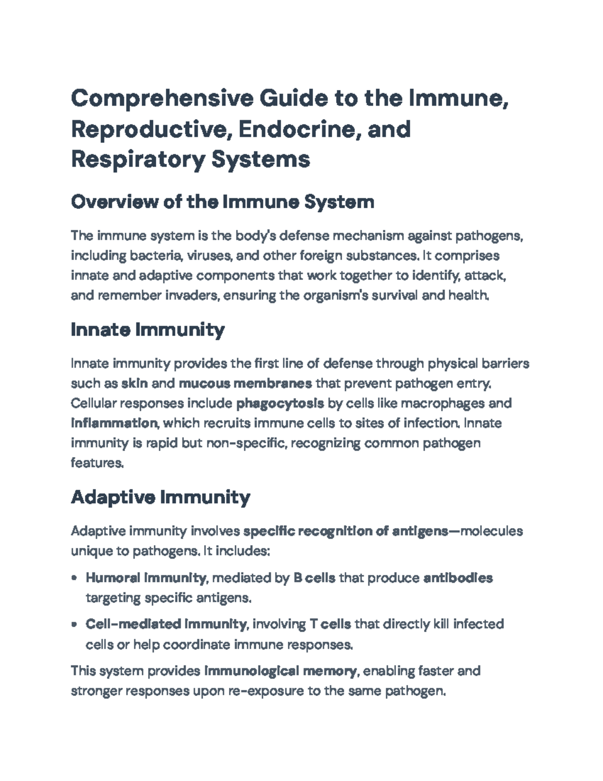 Comprehensive Guide to Immune, Reproductive, Endocrine Systems - Studocu