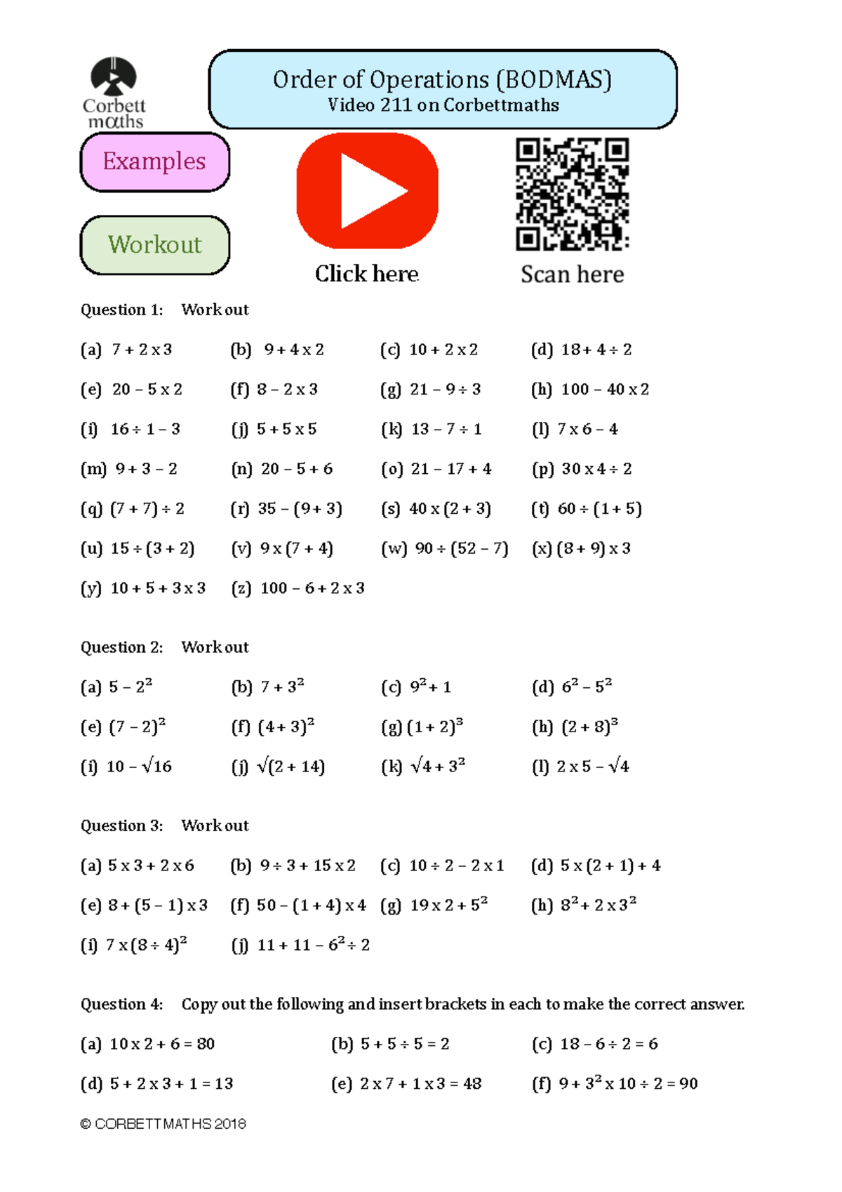 BODMAS Order of Operations Examples & Questions (Math 211) - Studocu
