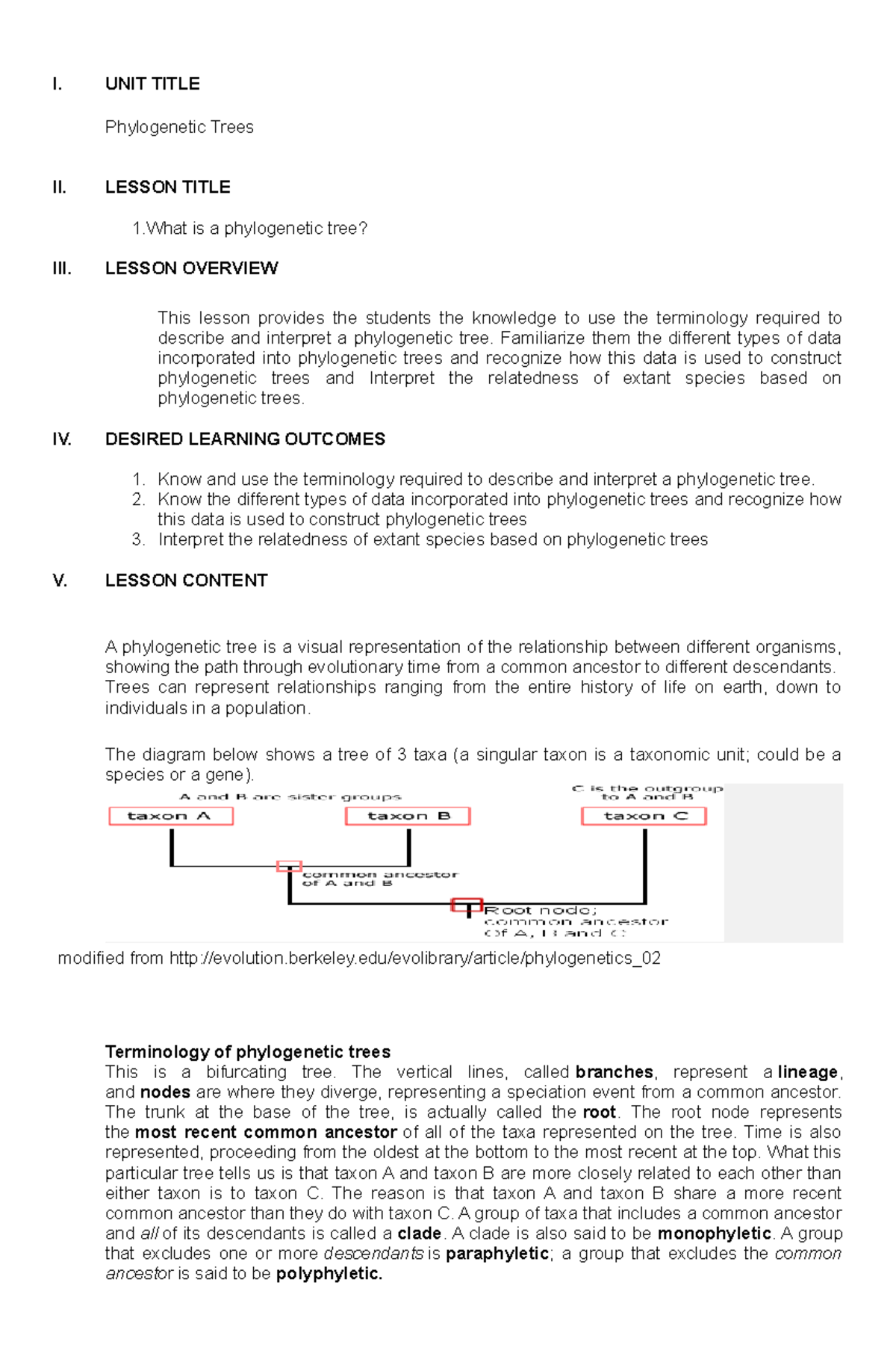 Module-5-Evolutionary Biology - I. UNIT TITLE Phylogenetic Trees II ...