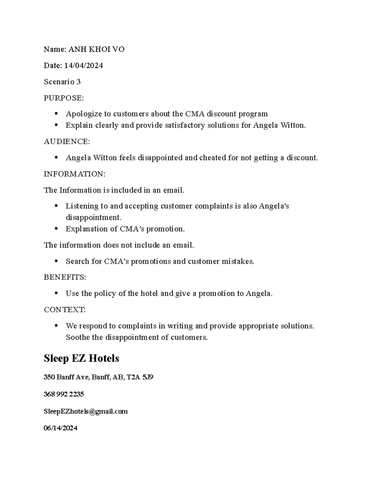 CMA Discount Program Apology Letter to Angela Witton - Name: ANH KHOI ...
