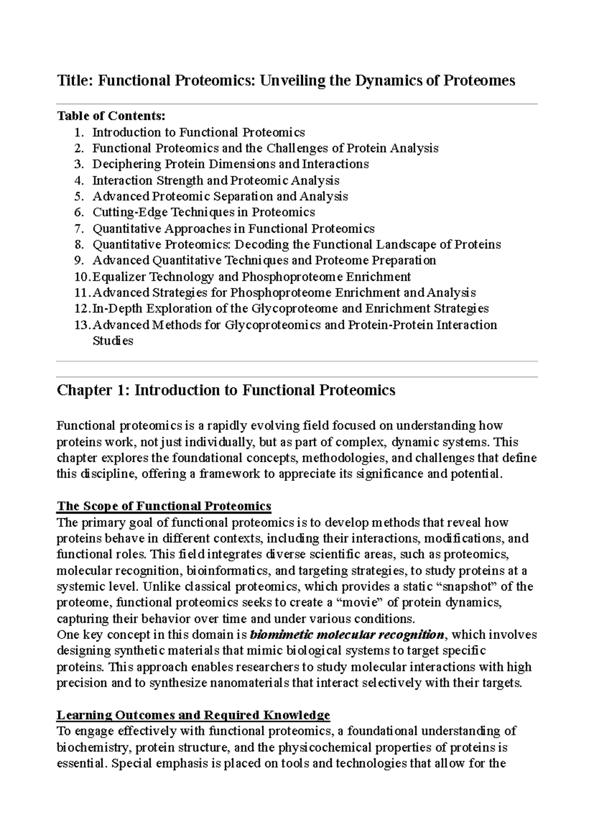 Study of Functional Proteomics and Protein Interaction Dynamics - Studocu