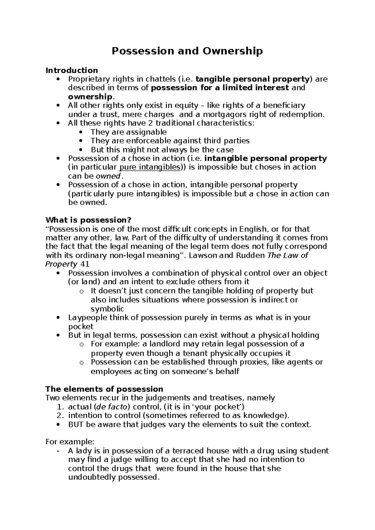 Possession and Ownership: Understanding Proprietary Rights in Chattels ...
