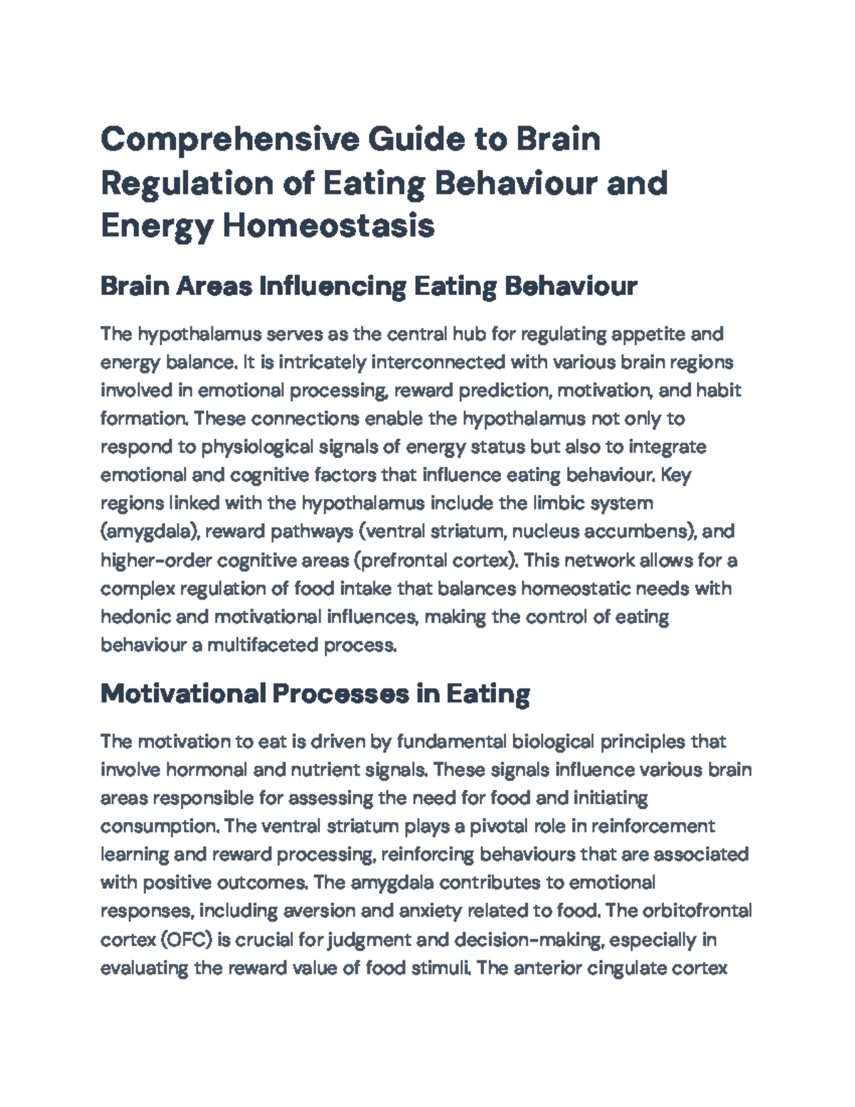 Neurophysiological Insights into Eating Behaviour & Energy Regulation ...