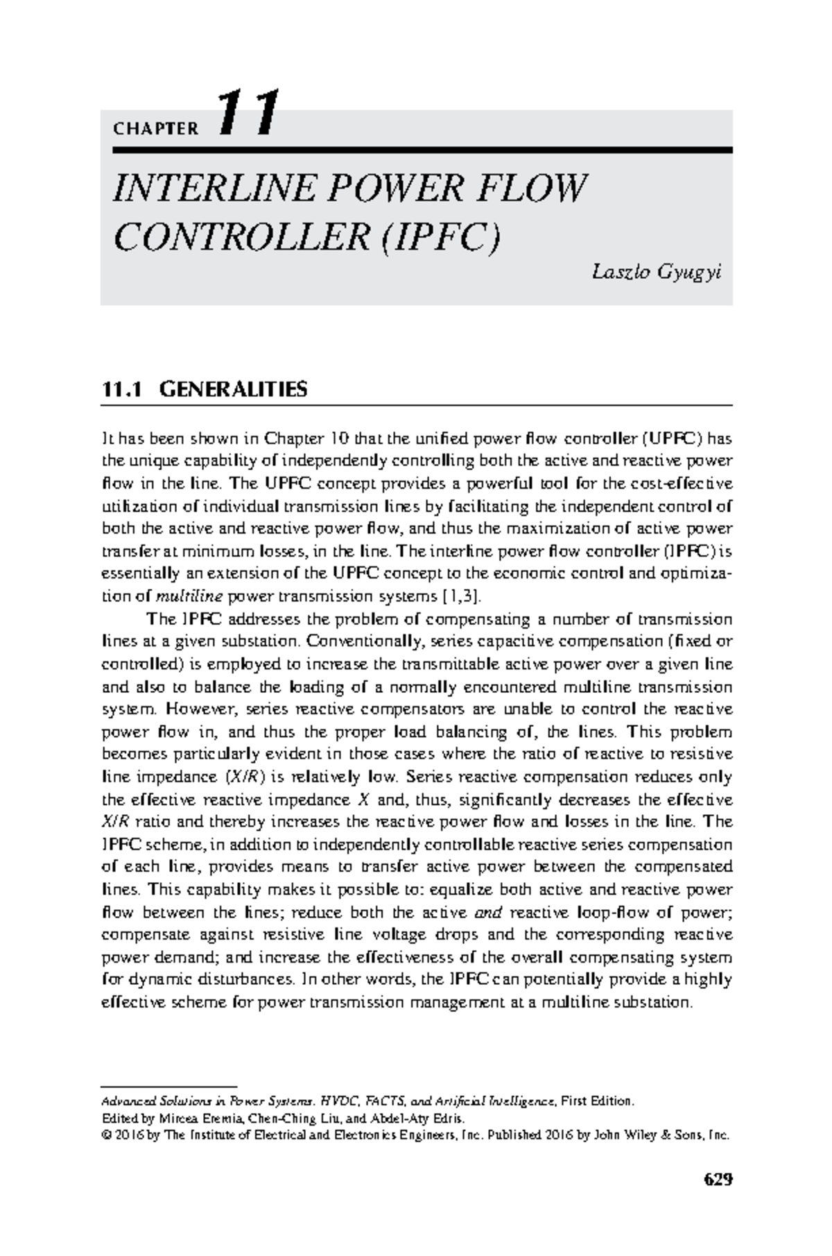 Interline Power Flow Controller (IPFC) - Chapter 11 Overview - Studocu