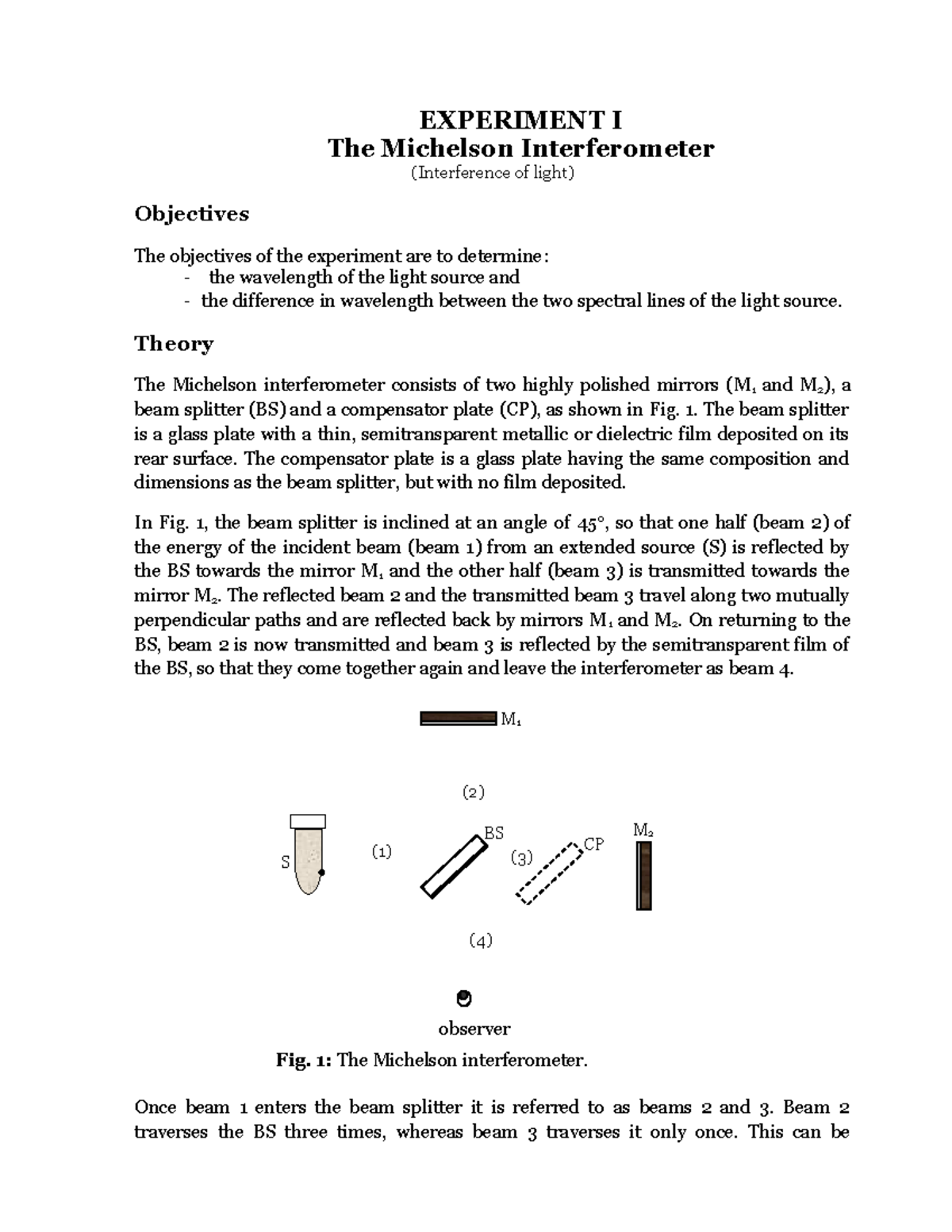 Phys 312 - copped - show it - EXPERIMENT I The Michelson Interferometer ...