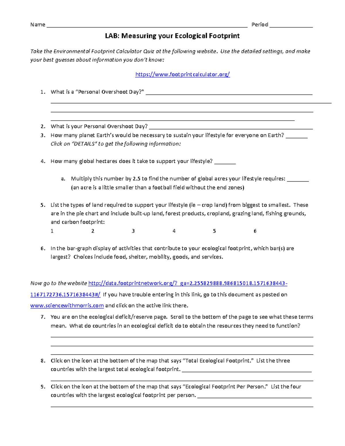 Lab Activity: Analyzing Your Ecological Footprint (Env Sci 101) - Studocu