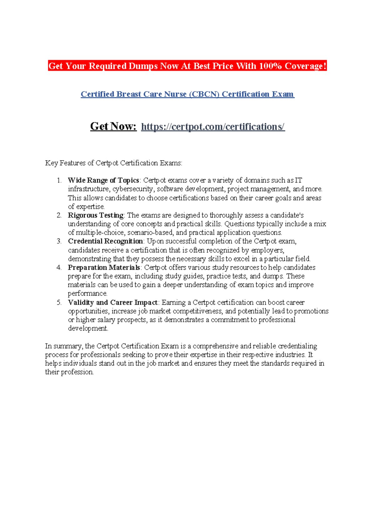 Certified Breast Care Nurse (CBCN) Certification Exam - Get Your ...
