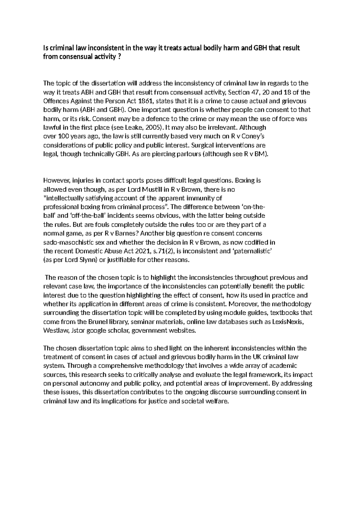 Inconsistencies in UK Criminal Law: ABH & GBH from Consent - Studocu