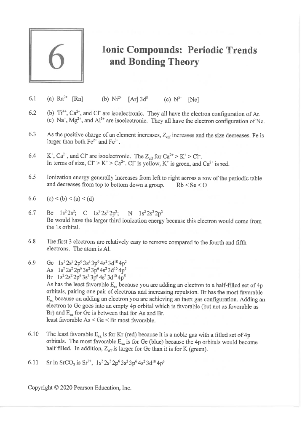 6장 - solution - 6 Ionic Compounds: Periodic Trends and Bonding Theory 6 ...