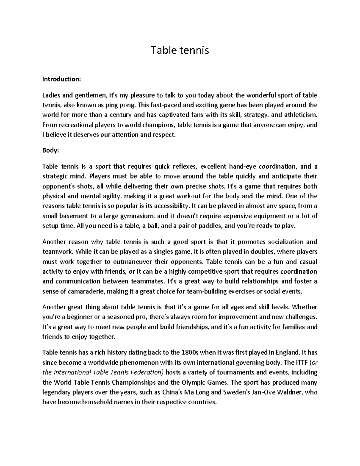 Table Tennis Presentation Script: An Engaging Overview of the Sport ...