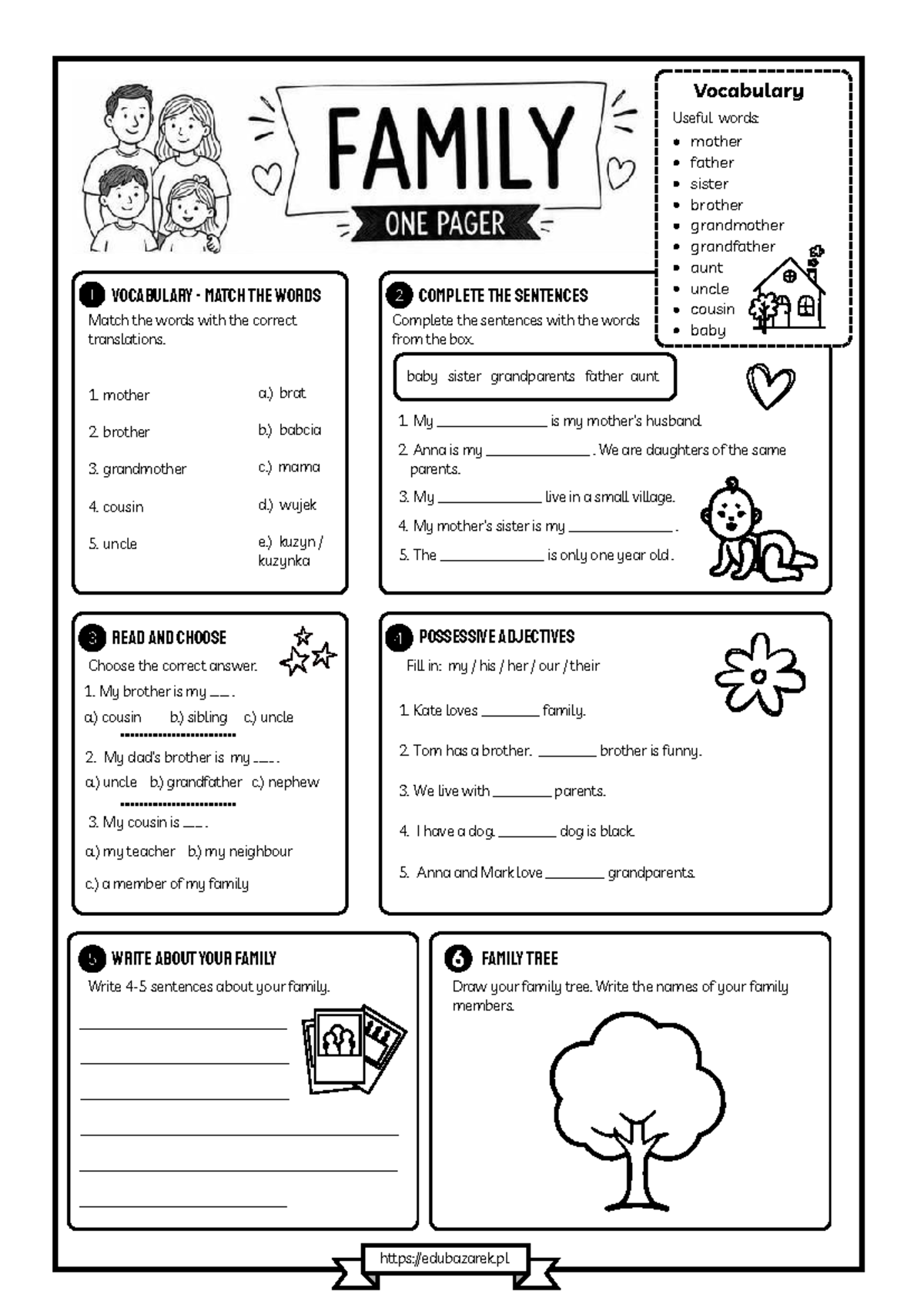 Family Day Vocabulary & Activities: Matching & Sentence Completion ...