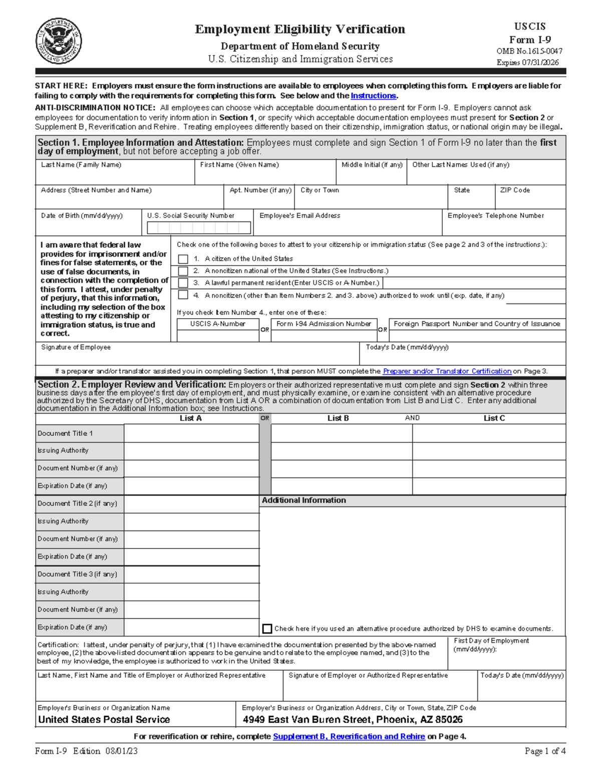 I-9 Employment Eligibility Verification Form Instructions - Studocu