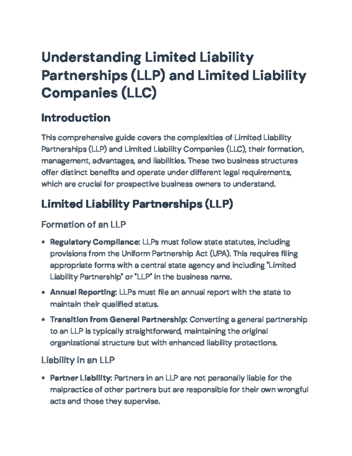 Understanding LLPs and LLCs: Formation, Liabilities, and Management ...