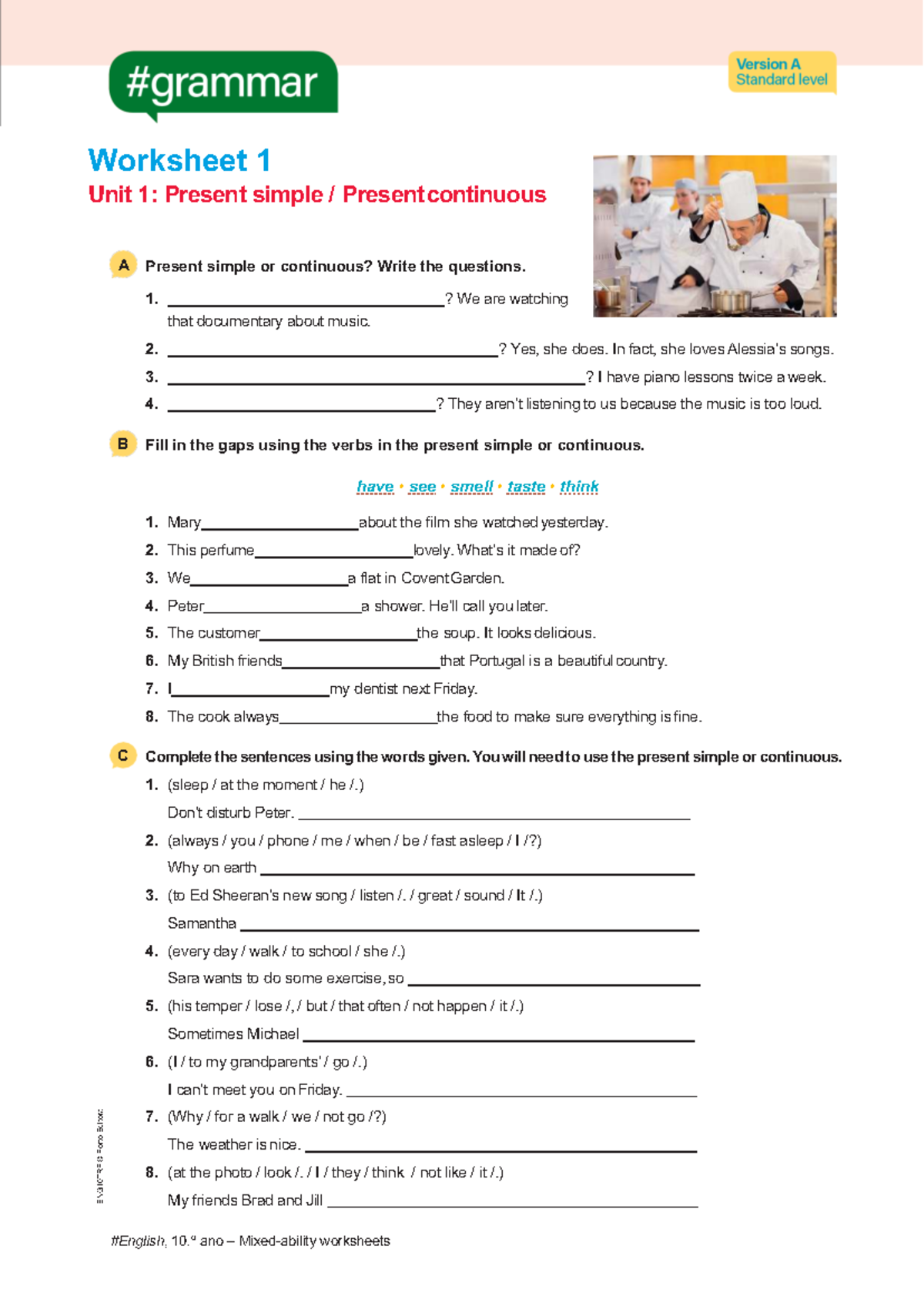 ENG10TRF Worksheet 1: Present Simple vs Continuous Exercises - Studocu