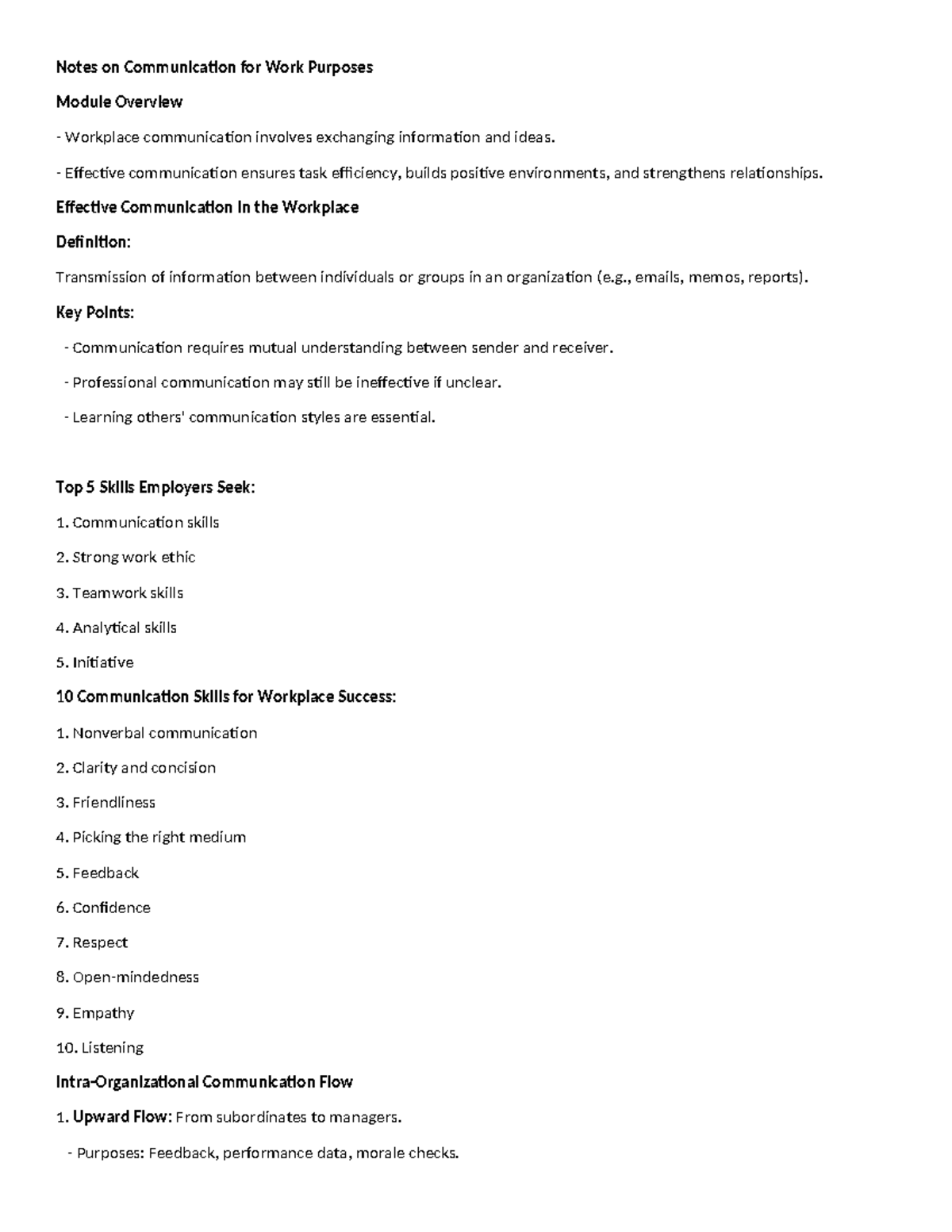 Notes on Communication for Work Purposes - Effective communication ...