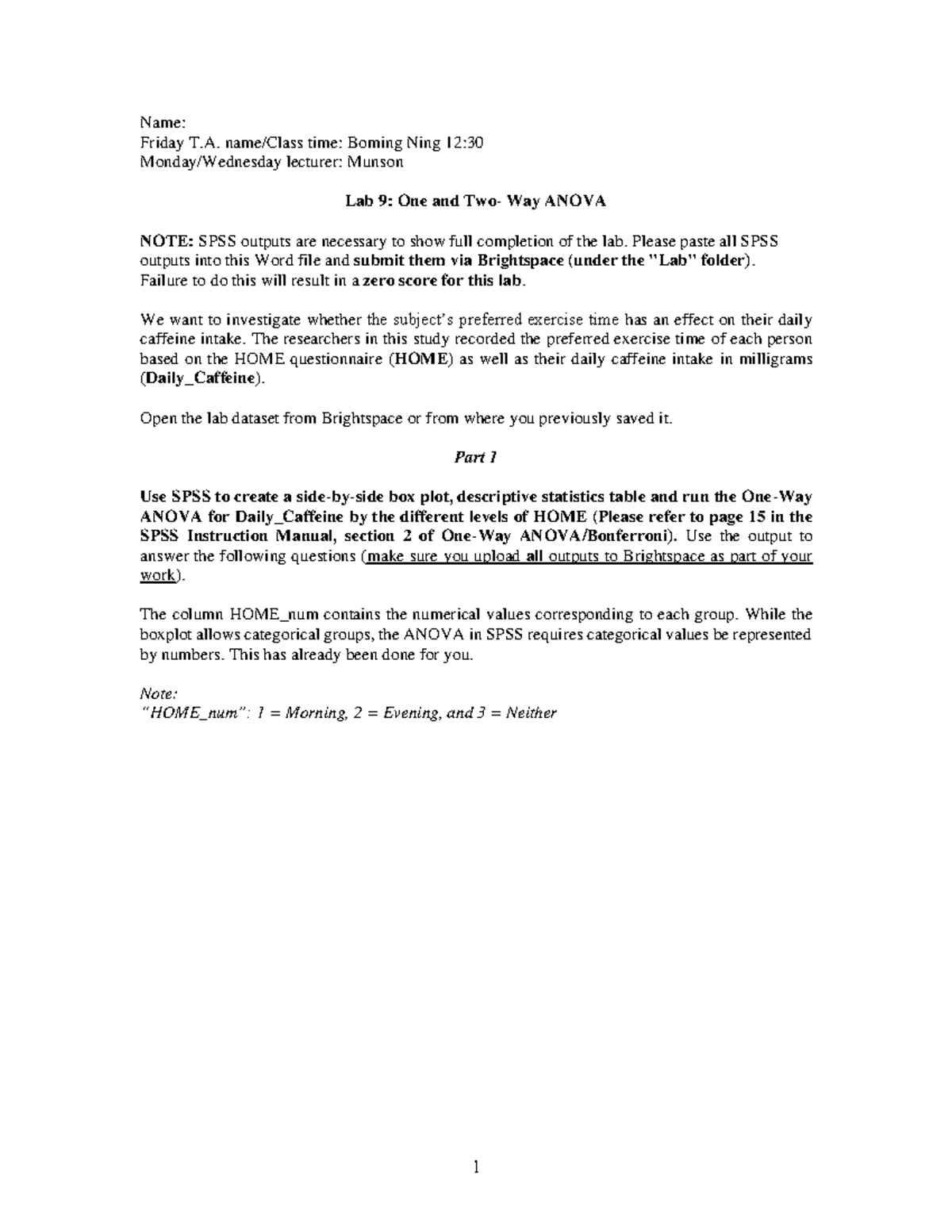Lab 9: One and Two-Way ANOVA Final Report (Stat 201) - Studocu