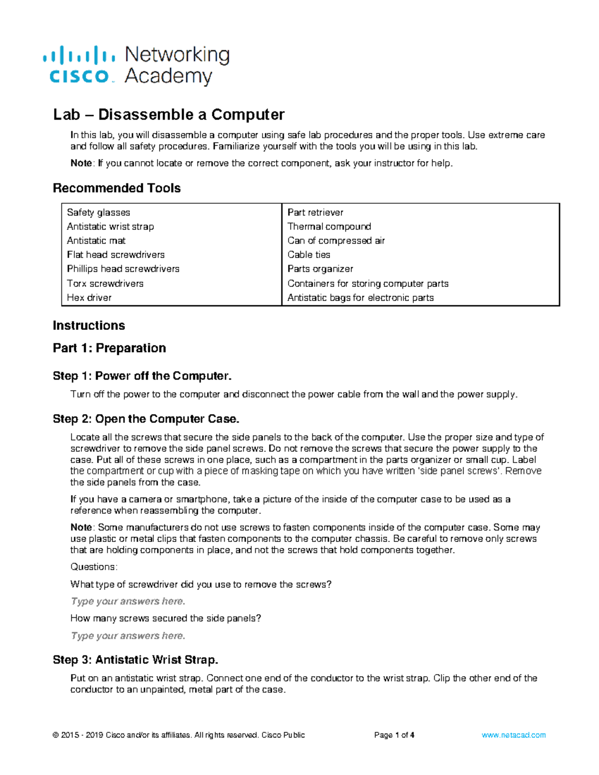 1.3.2.2 Lab: Step-by-Step Guide to Disassemble a Computer - Studocu