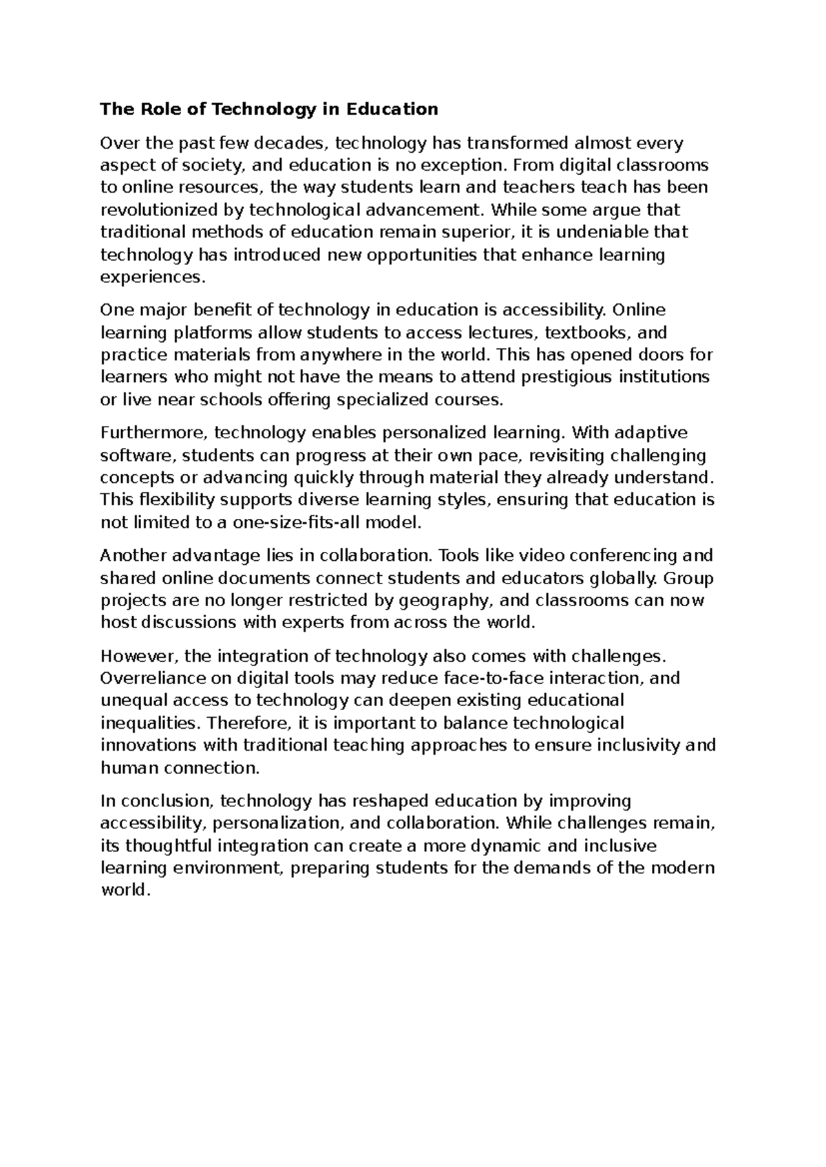 The Impact of Technology on Education: Opportunities & Challenges - Studocu
