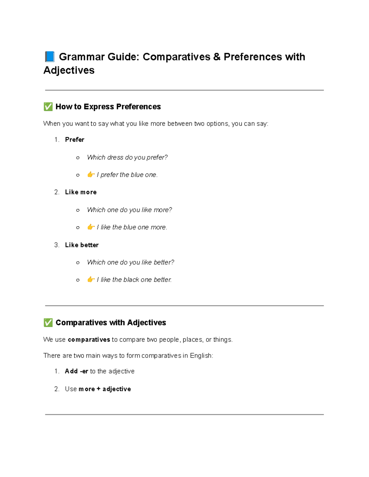 Comparative Grammar Guide: Preferences & Adjectives - Studocu