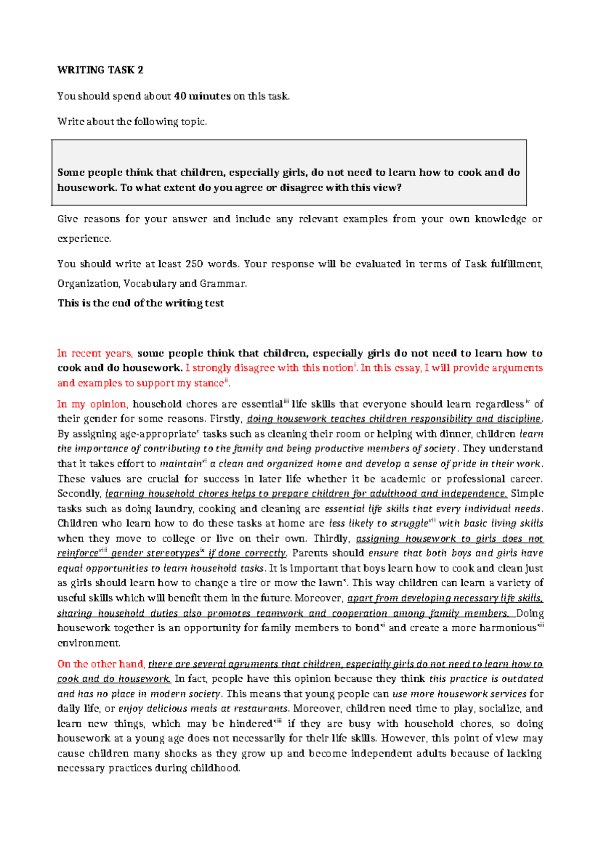Agreeor Disagree Extent Children Do Housework - WRITING TASK 2 You ...