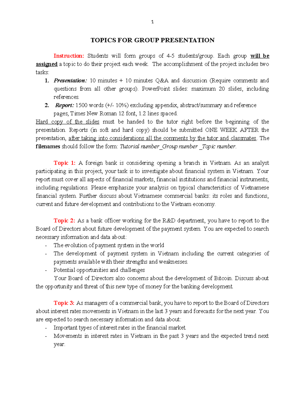 FMT Group Presentation Topics and Guidelines - Studocu