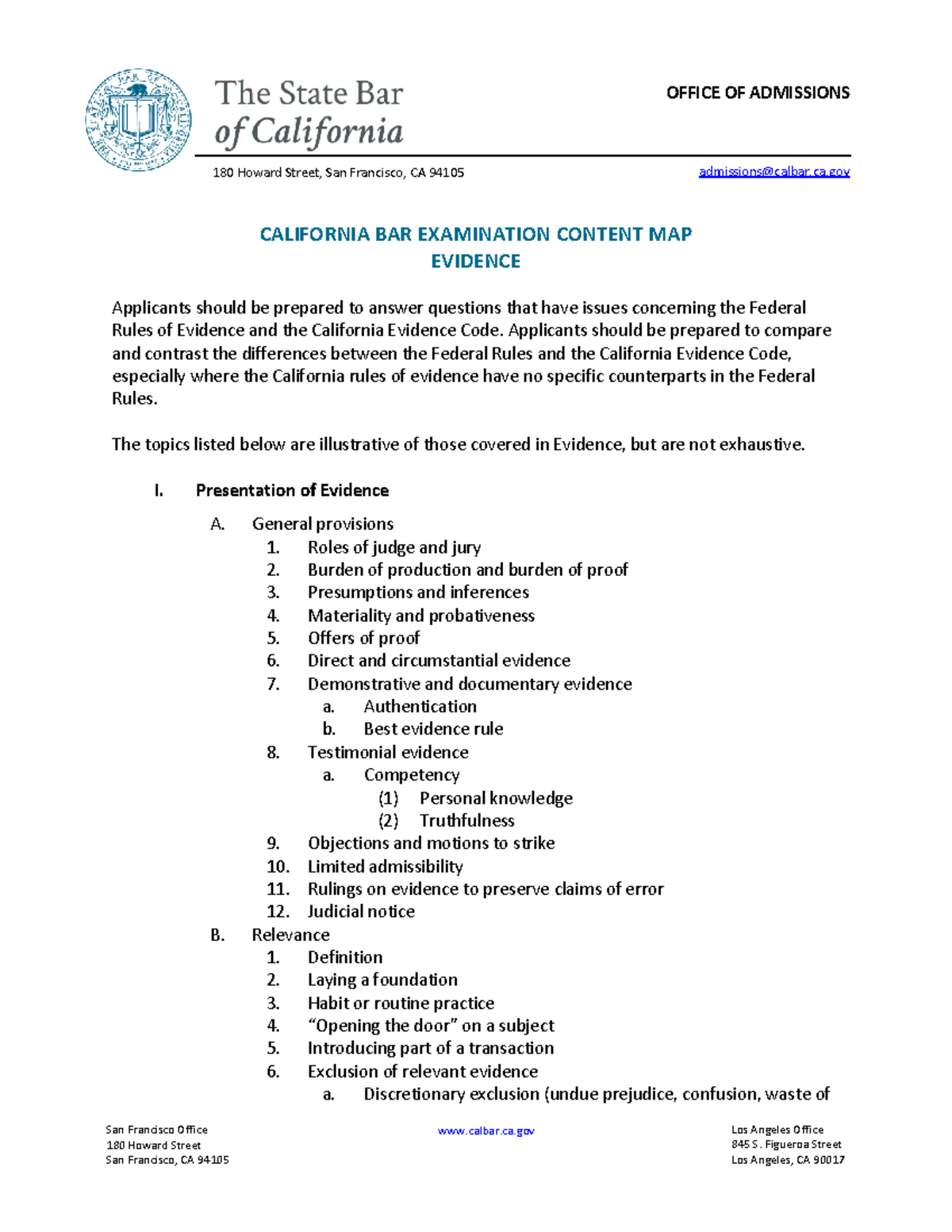 California Bar Exam Content Map: Evidence Overview - Studocu