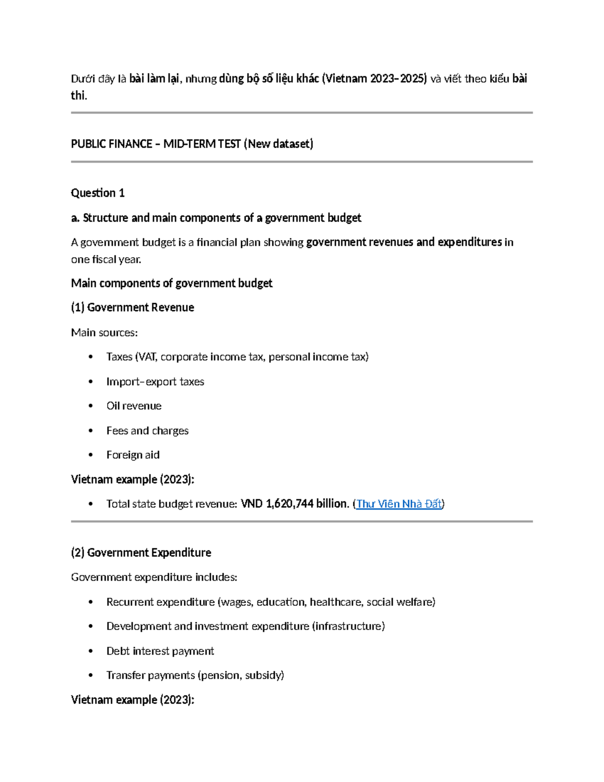 PUBLIC FINANCE MIDTERM NOTES (Vietnam 2023) - Studocu