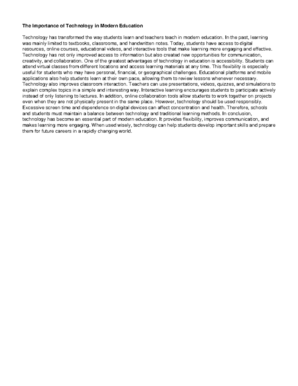 TECH 101 - The Role of Technology in Modern Education Essay - Studocu