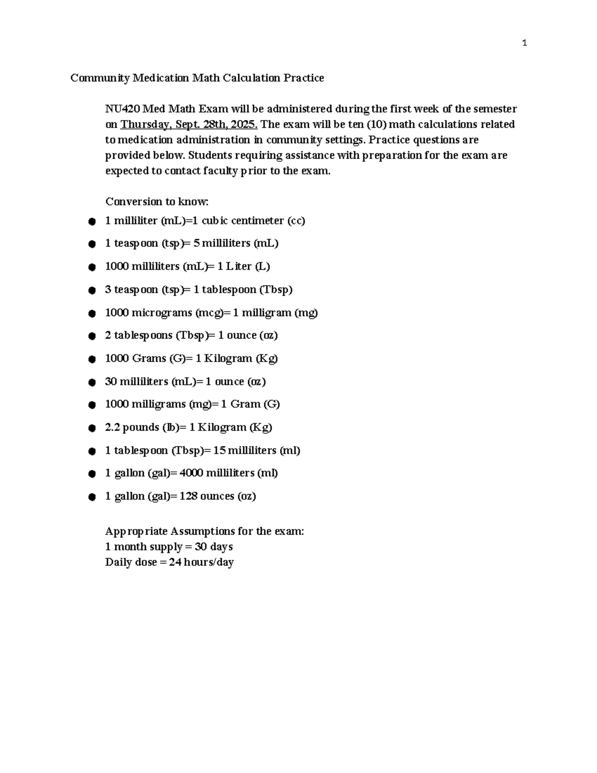 Community Med Math Practice NU420: Exam Prep Questions - Studocu