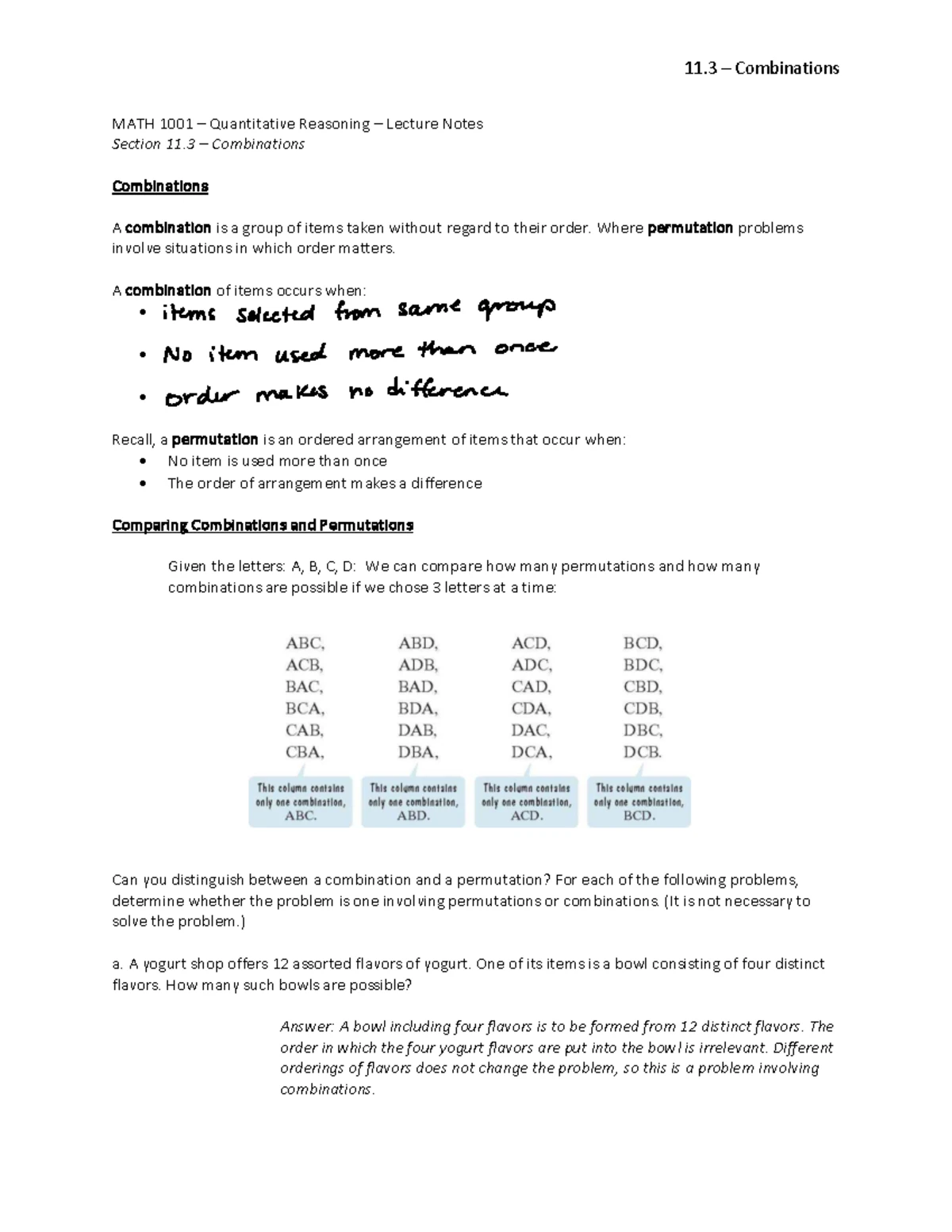MATH 1001 Final Exam Study Notes: Permutations & Factorials Overview ...