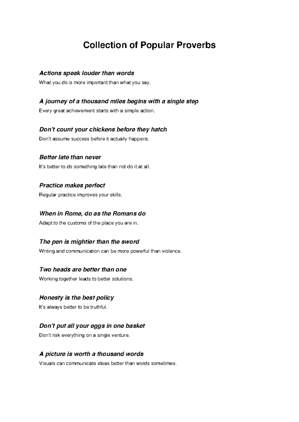 Proverbs Collection: Insights on Actions and Wisdom - Studocu