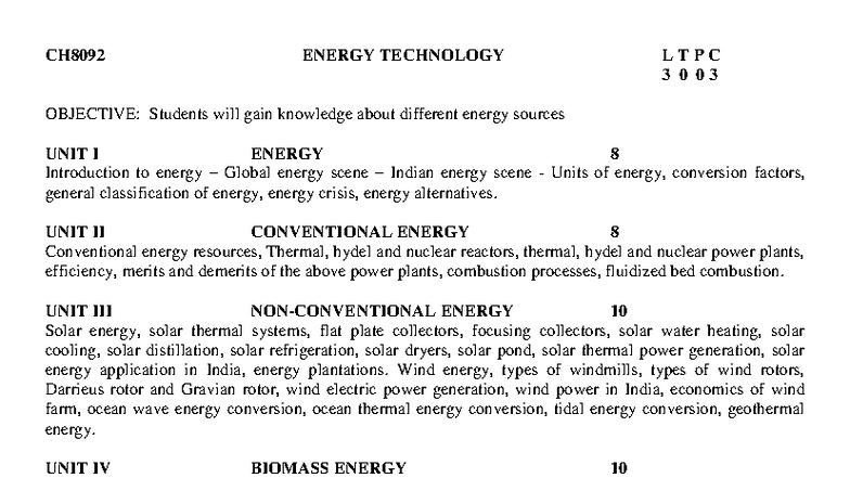 CH8092 Energy Technology Lecture Notes on Energy Sources and ...