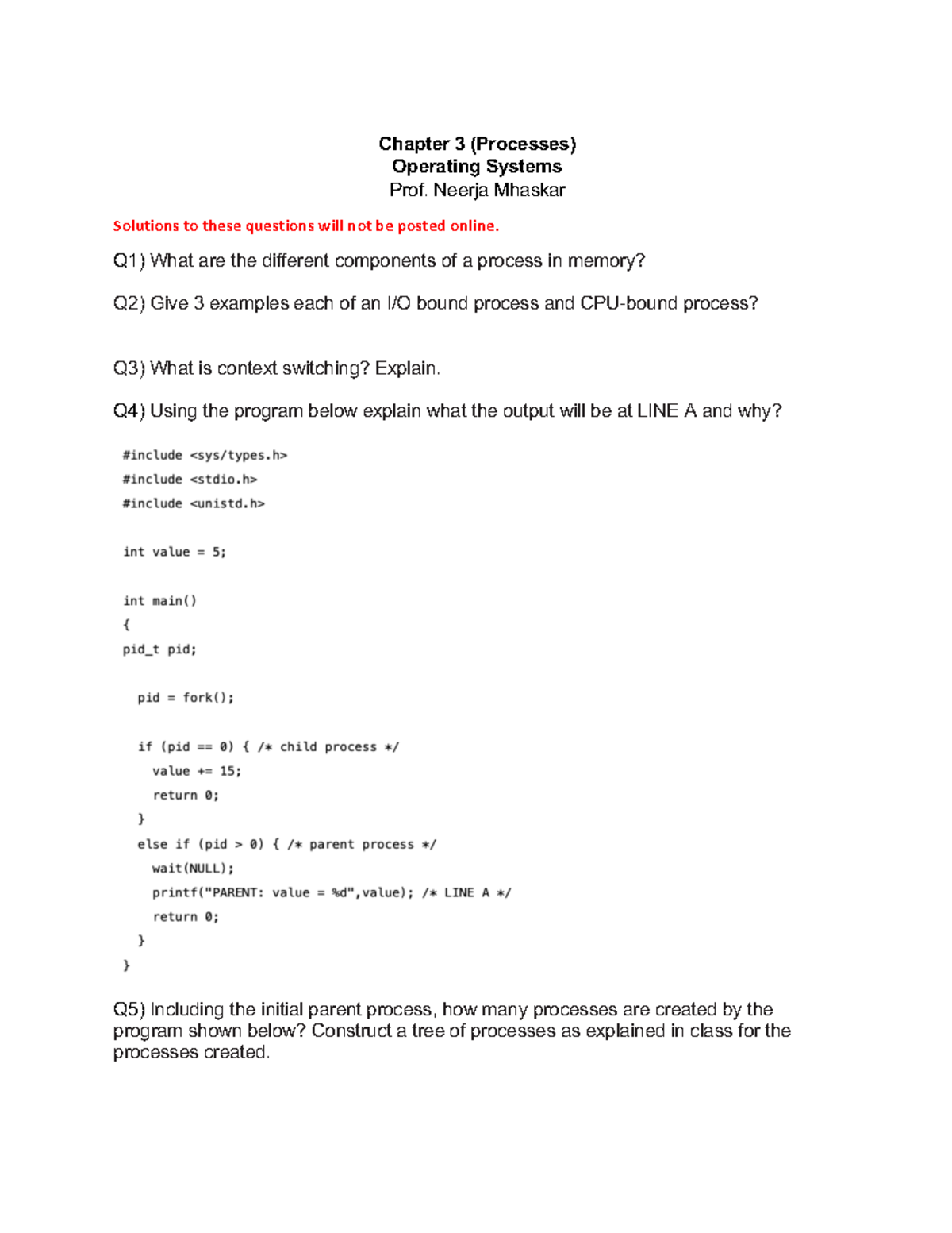 Chapter 3 (OS) Review Questions - Prof. Neerja Mhaskar - Studocu