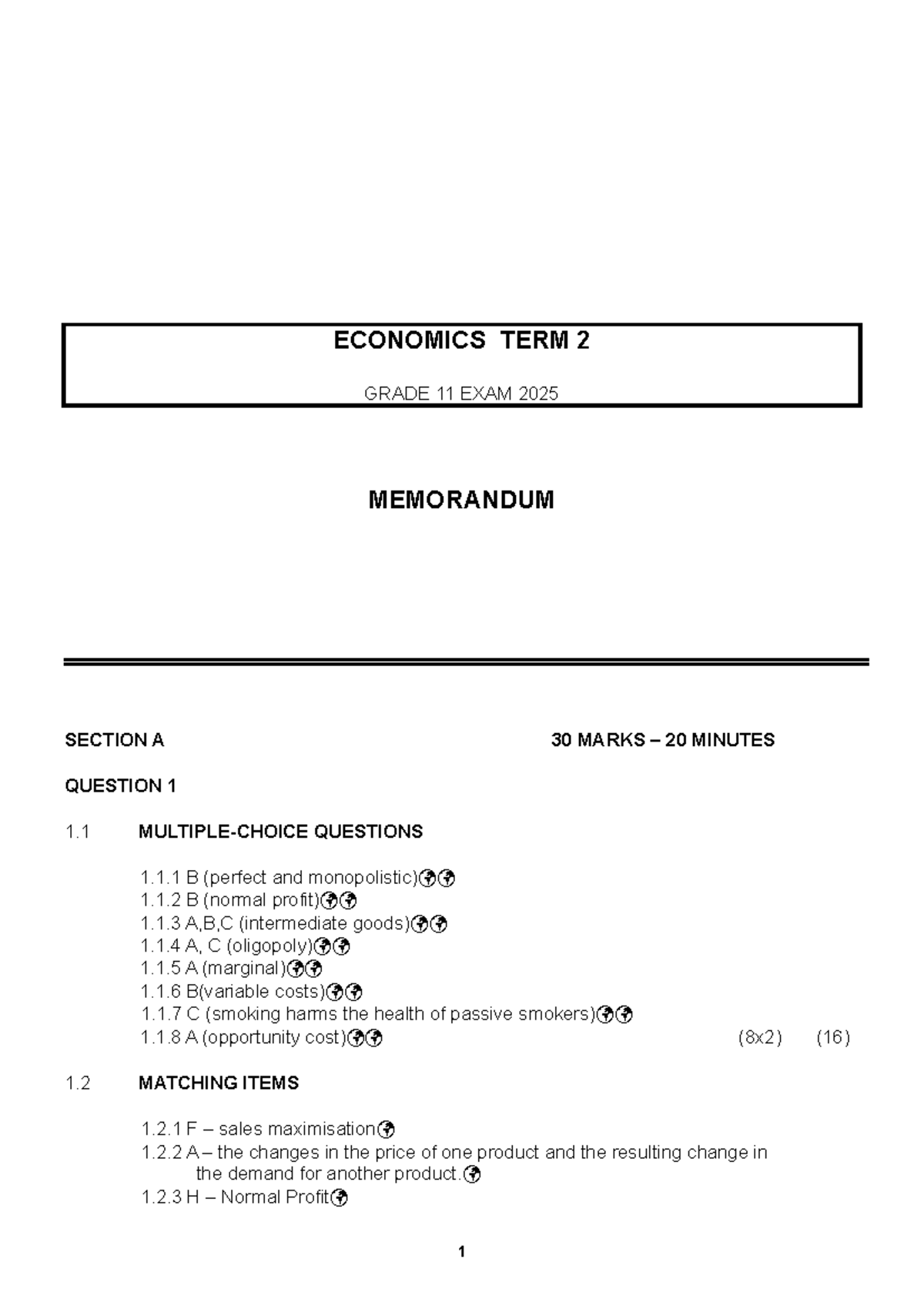 ECONOMICS GRADE 11 TERM 2 EXAM 2025 MEMORANDUM ANALYSIS - Studocu