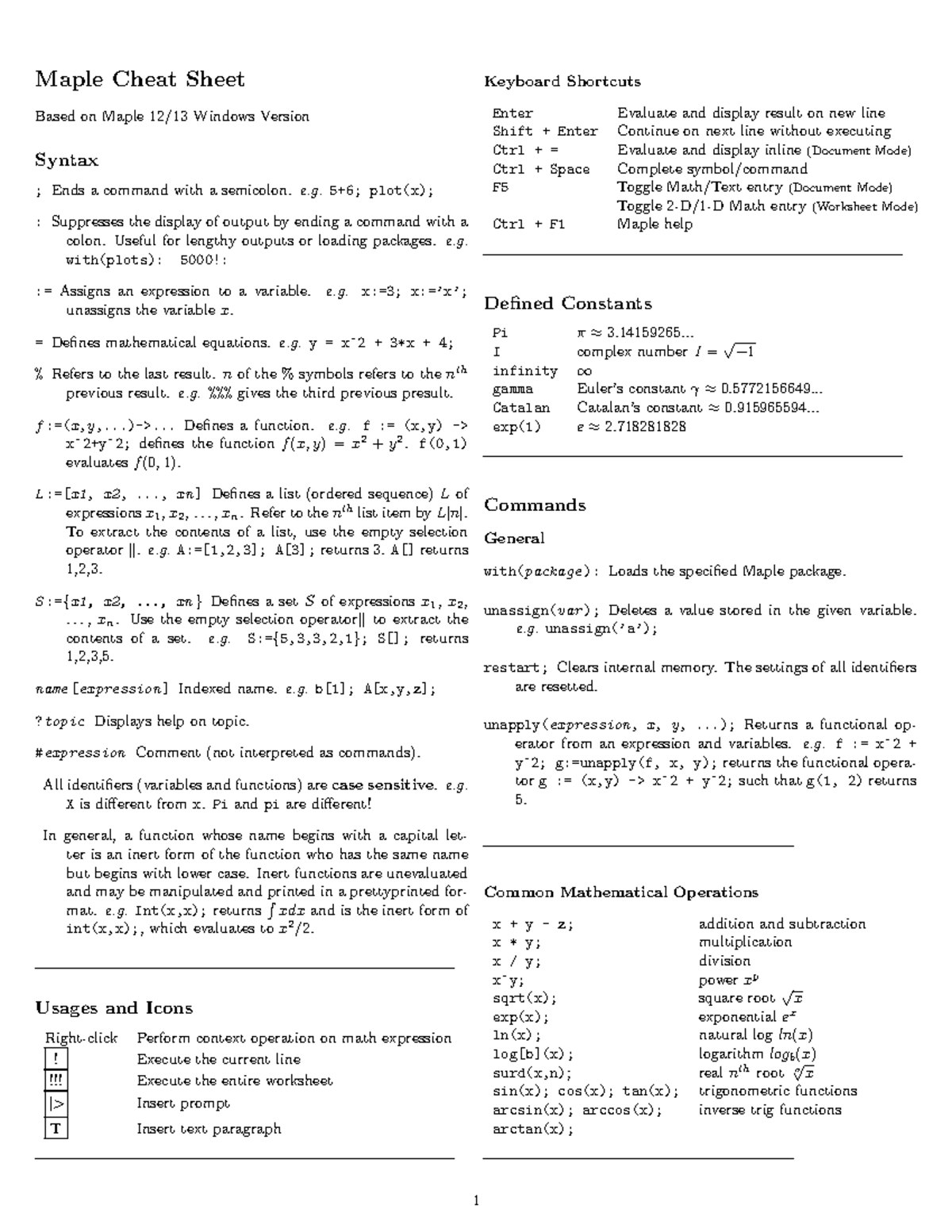 Maple 12/13 Cheat Sheet: Essential Syntax & Commands Overview - Studeersnel