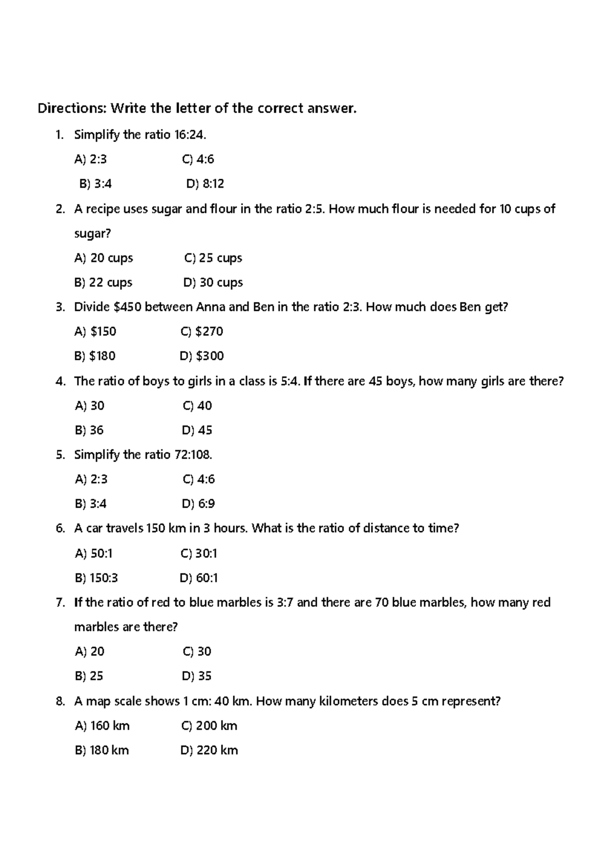 Math 9 Activity: Ratio Simplification & Applications - Studocu
