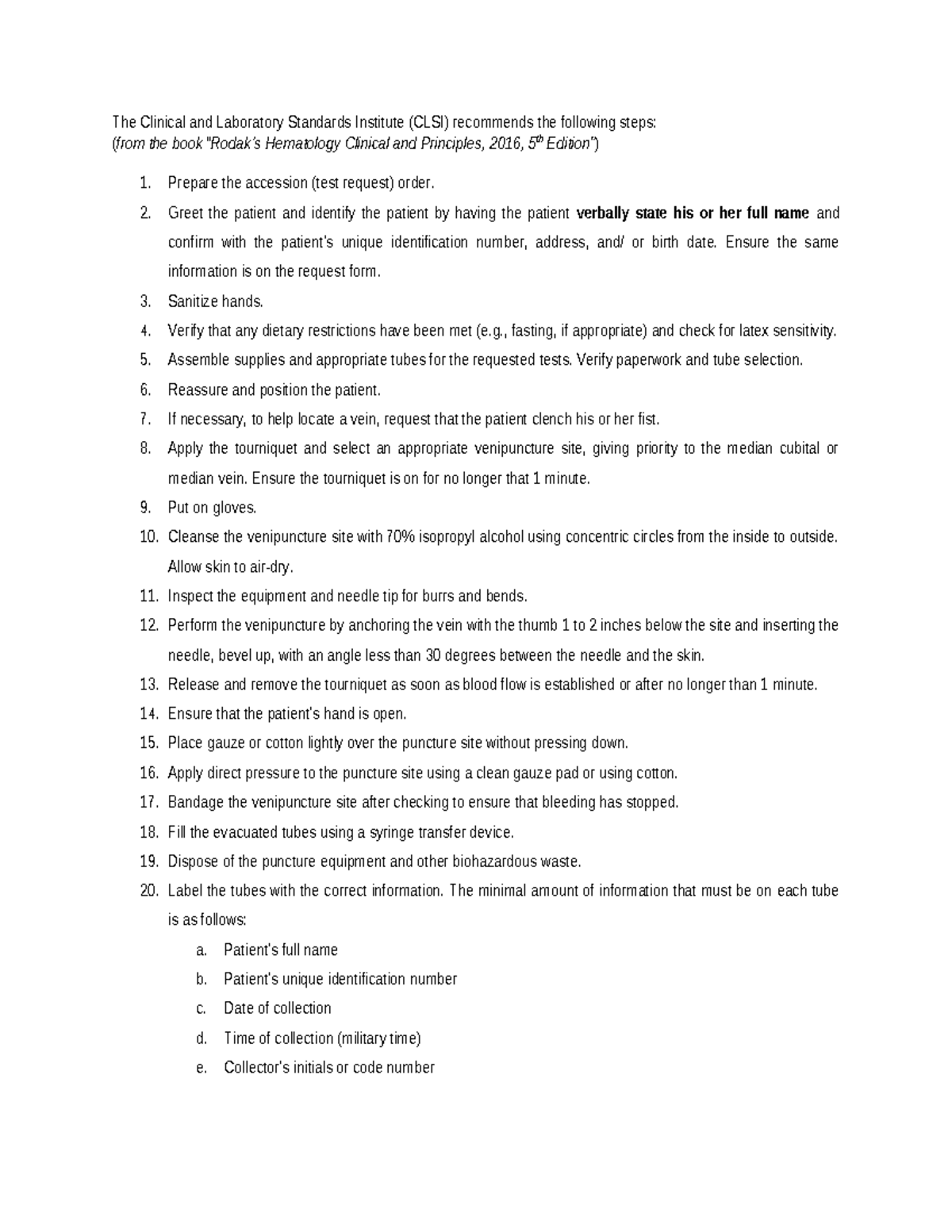 CLIN 101: Venipuncture Procedure Steps and Best Practices - Studocu
