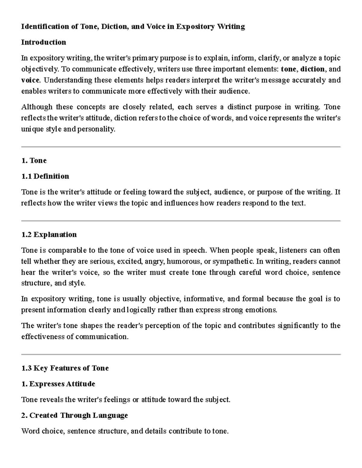 Identification of Tone, Diction, and Voice in Expository Writing - Studocu