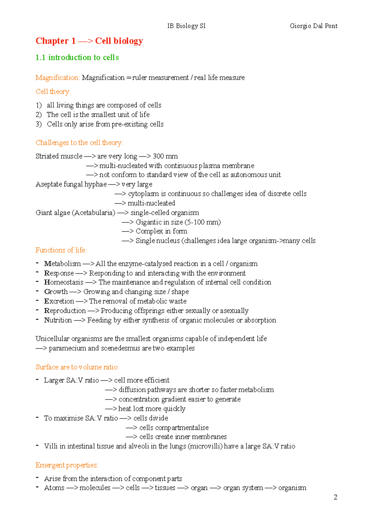Chapter 1 compressed - notes - Chapter 1 —> Cell biology 1 introduction ...
