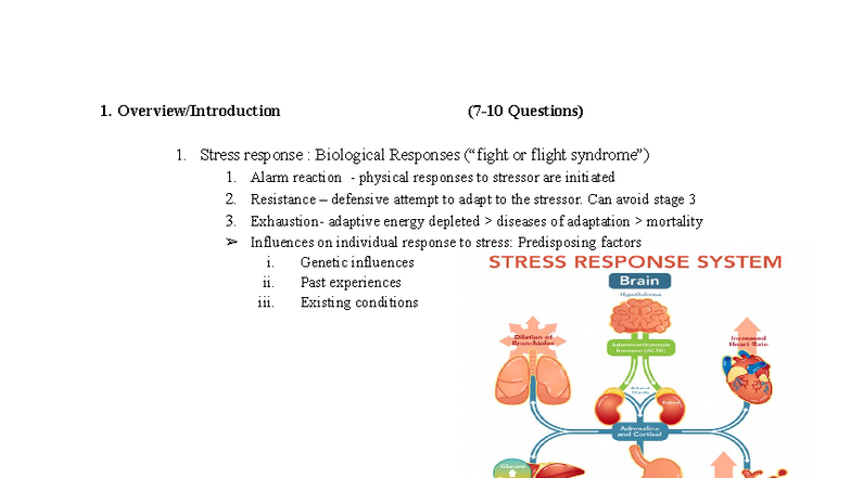 Mental Health Exam 1: Biological Responses to Stressors and Adaptation ...
