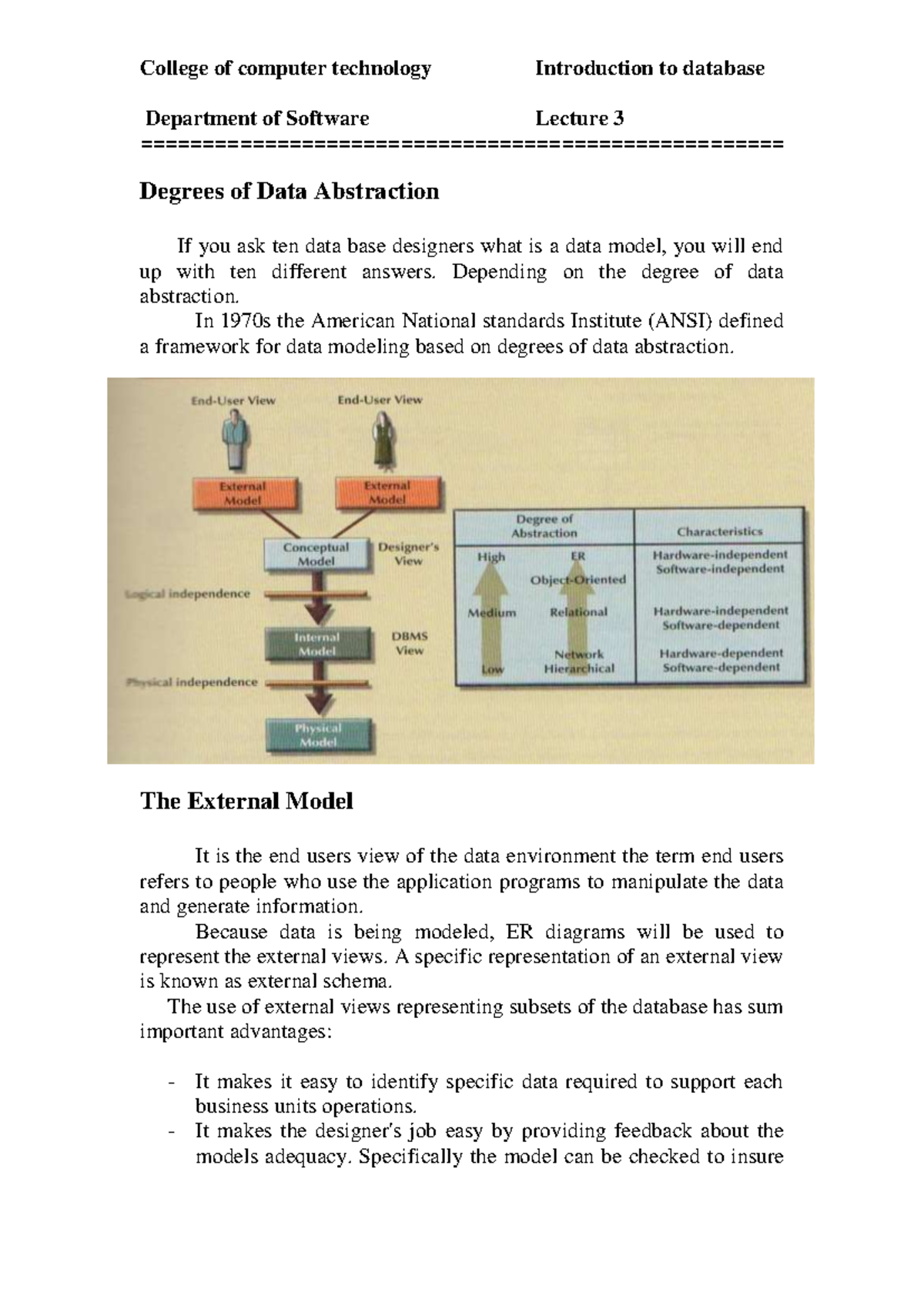 College of Computer Technology: Intro to DB - Lecture 3 on Data ...