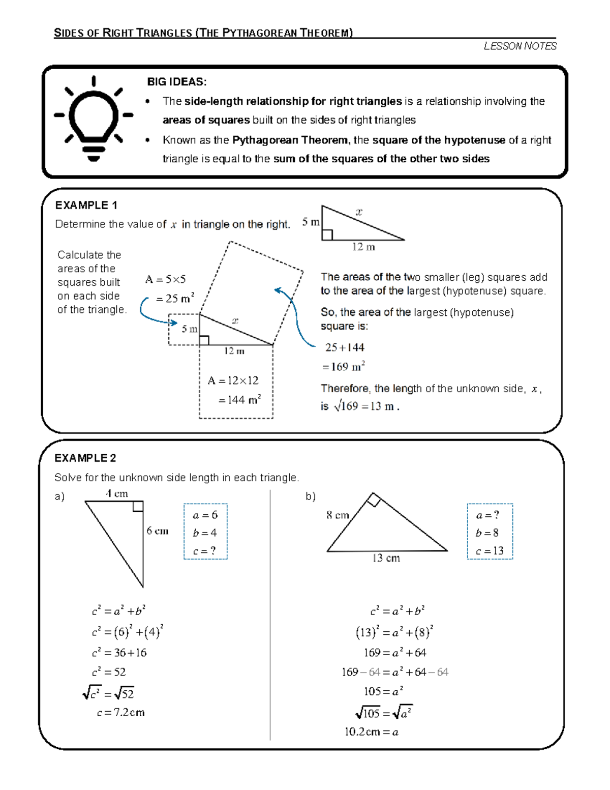 Lesson Notes on the Pythagorean Theorem - Studocu