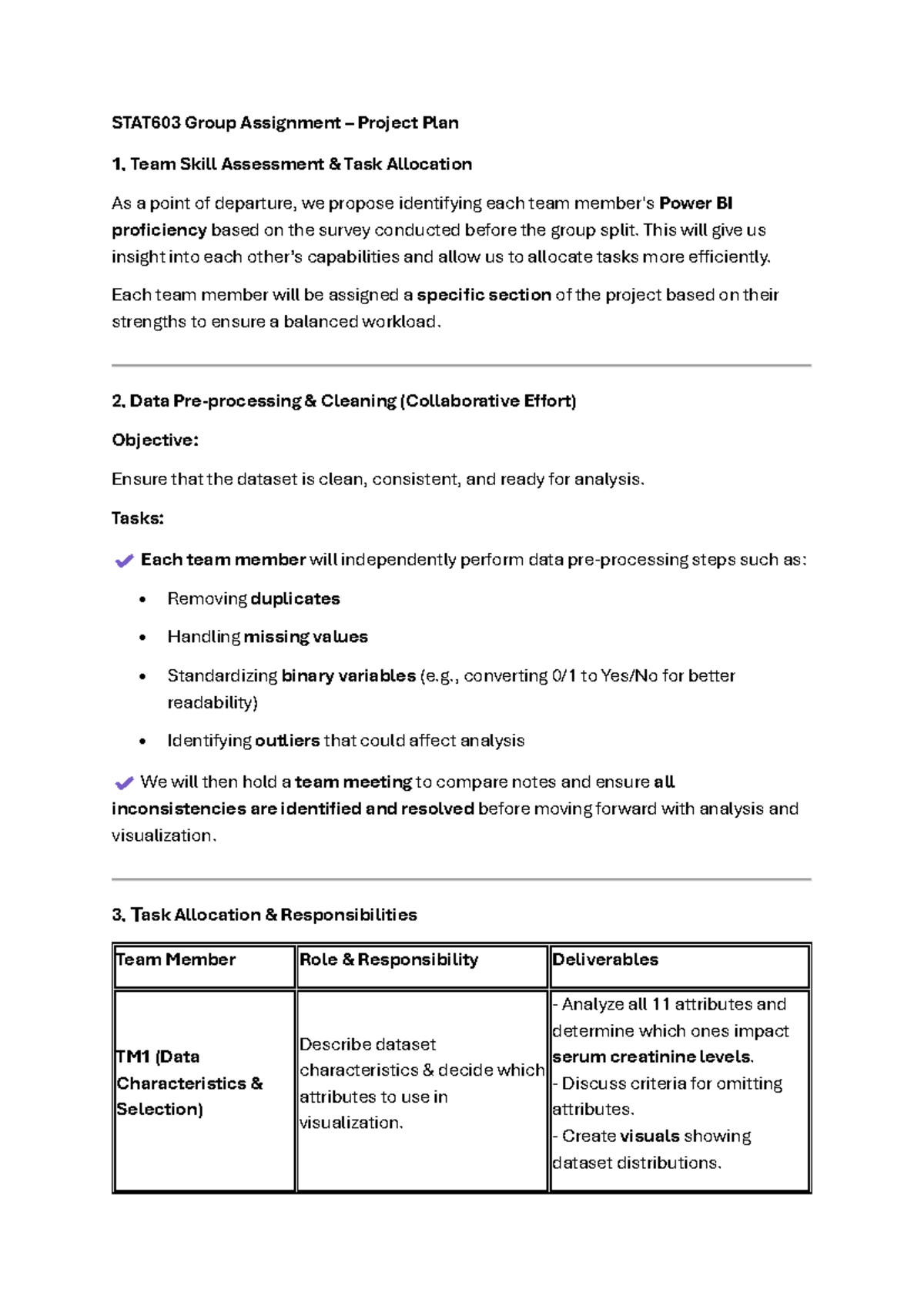STAT603 Group Assignment: Project Plan & Team Skill Assessment - Studocu