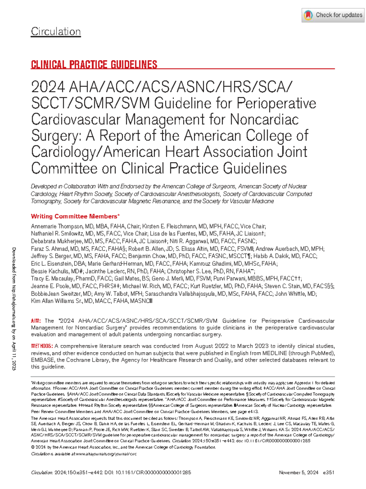 Thompson et al 2024 guideline for perioperative