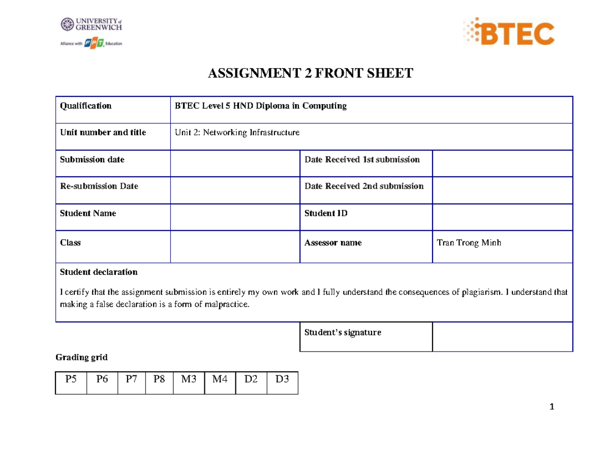 Networking 1619-ASM2-Additional - ASSIGNMENT 2 FRONT SHEET ...