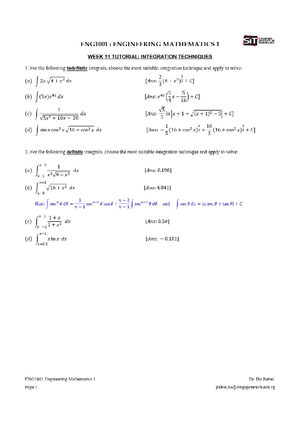 ENG1001 - SIT - Engineering Mathematics 1 - Studocu