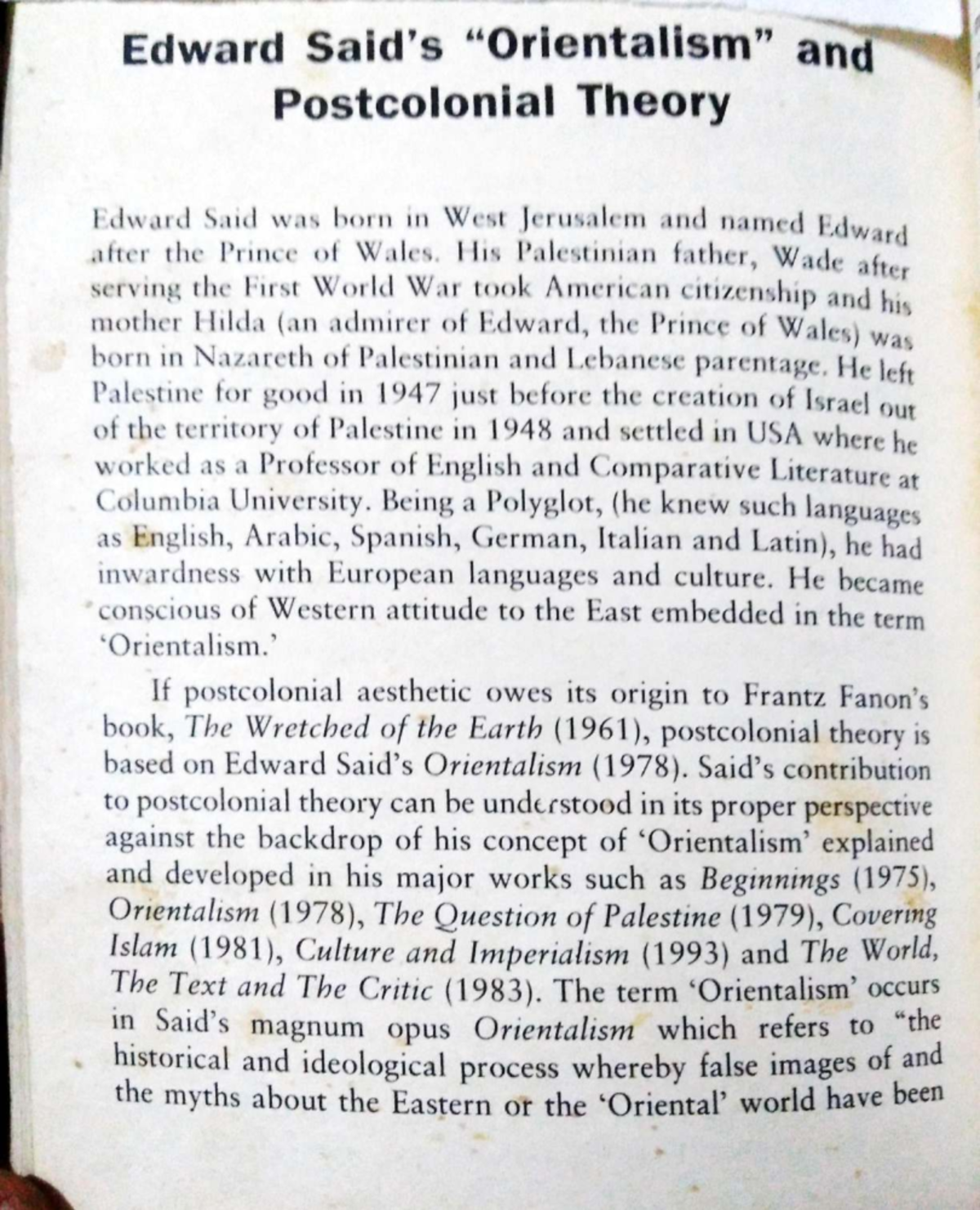Edward Said and Postcolonial Theory: Insights and Contributions (M.A ...